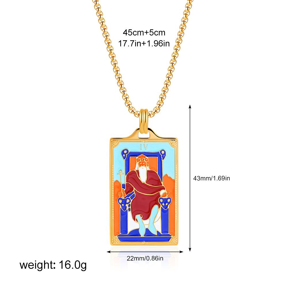 New Design Colorful Enamel Tarot Cards Pendant Necklaces 18K Gold Plated Sun Star Moon Box Chain Choker Jewelry for Women