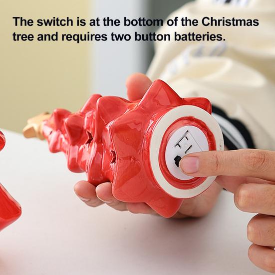 Ceramic Christmas Tree Night Light Glowing Decorative Lamp with Star Topper Xmas Tree Figurines for Holiday Home Decor