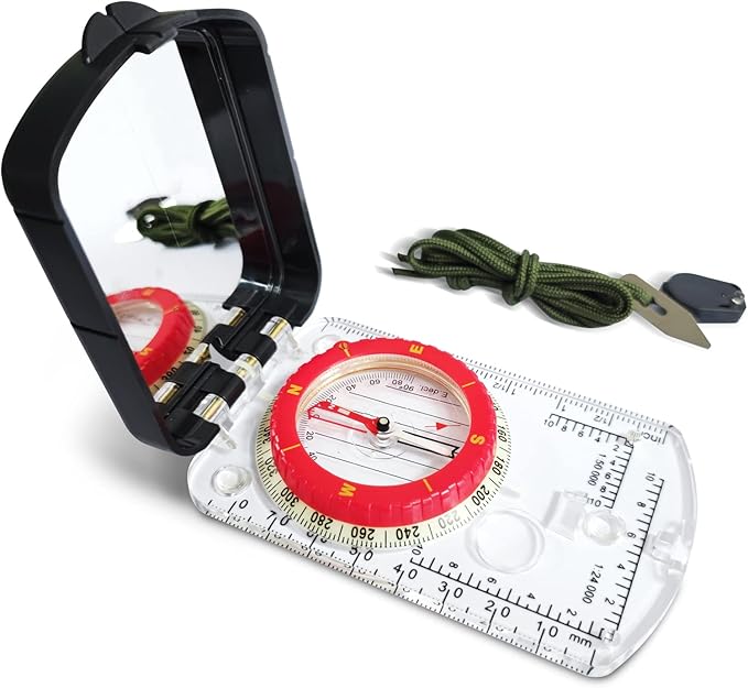 Adjustable Tilt Mirror Aiming Compass With Night Light For Hiking, Map Reading Camping Survival Hunting And Mountaineering белый