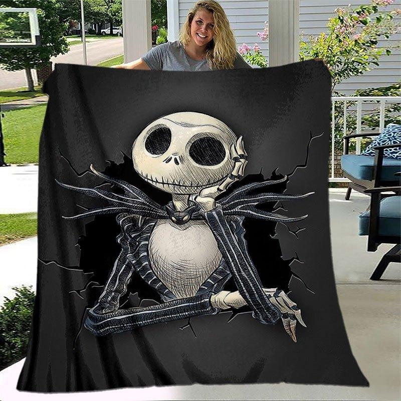 1pc Jack Skellington Printing Flannel Blanket Ideal for Travel Sofa Beds and Home Decor Ideal Birthday or Holiday Gift Available for All Sea