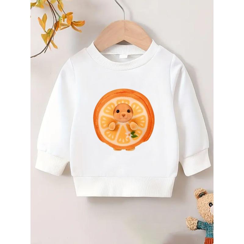 Cute Orange Rabbit Print | Thin Comfortable Round Neck Hoodie For 0-3 Year Old Baby Girls In Spring And Autumn