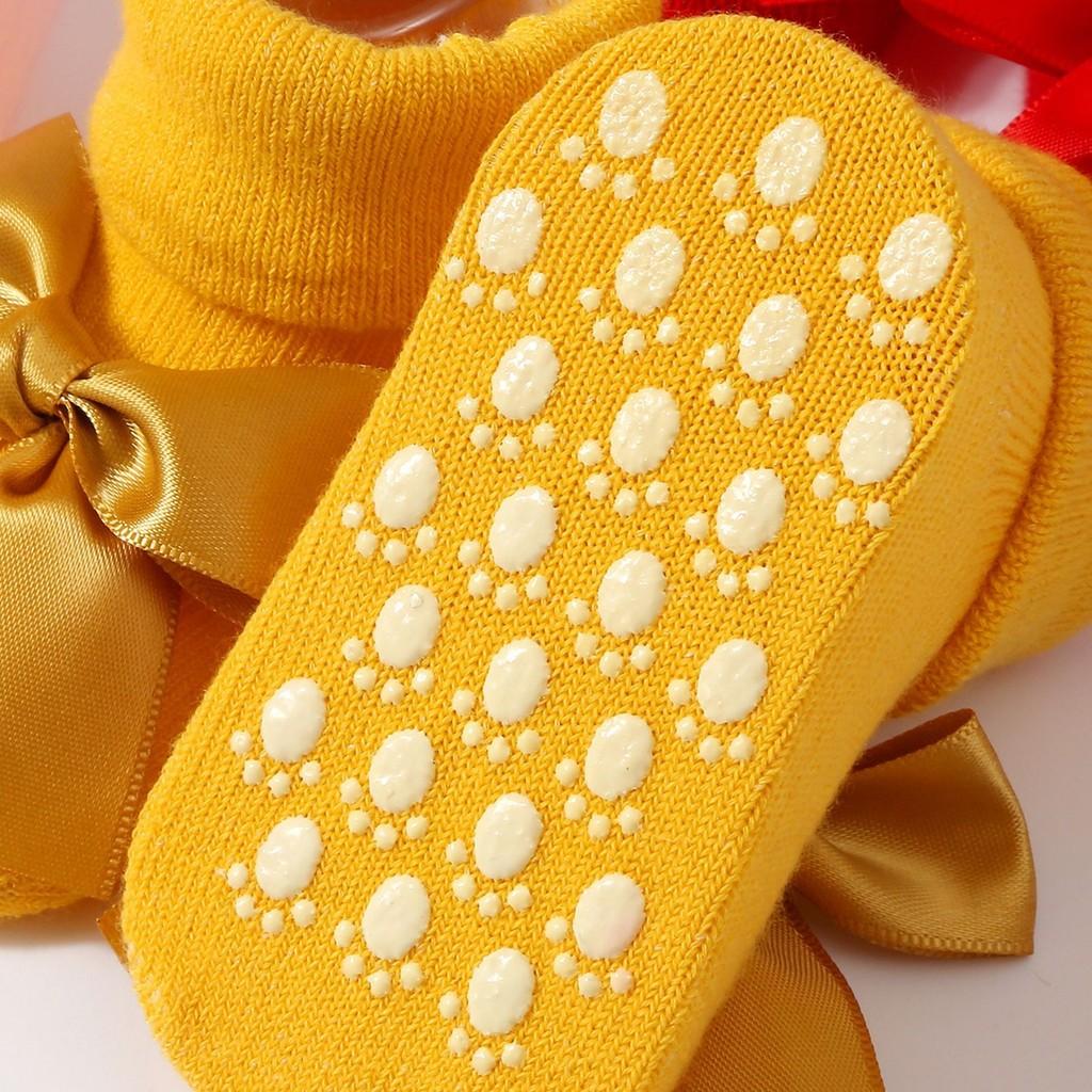 Handmade Baby Bow Tie Knit Booties Solid Color Non-Slip Sole Breathable First Walkers for Newborns & Infants