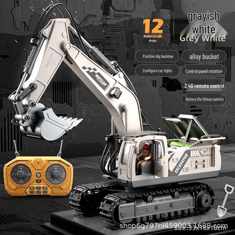 Rechargeable Remote Control Alloy Excavator Backhoe Toy - Large, Multi-functional Engineering Vehicle for Boys