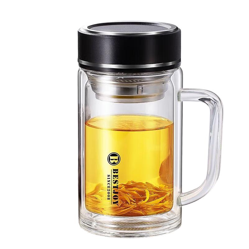 Fuguang Double-Layer Glass Office Tea Cup with Handle