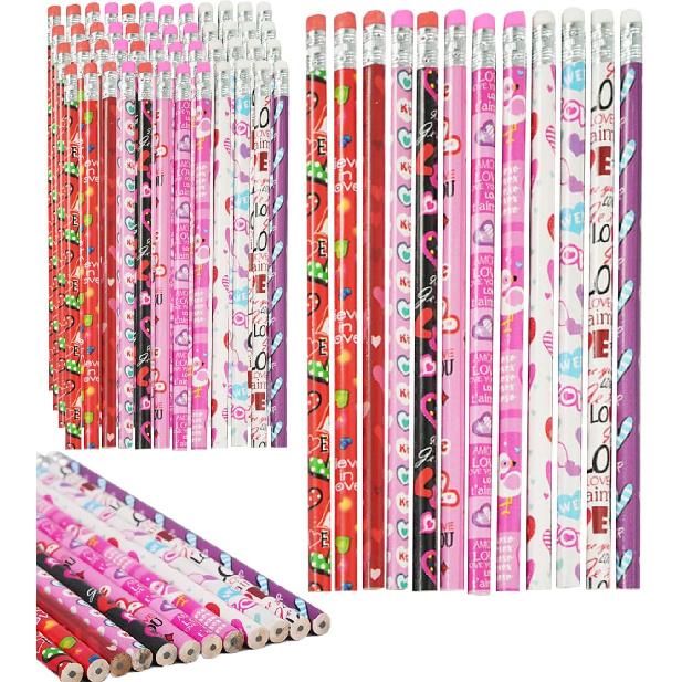 Valentines Pencils for Kids Bulk 48 PCS - Patterns Woodcase Lead Pencils for Holiday Goodie Bags Fillers Gifts School Classroom Rewards