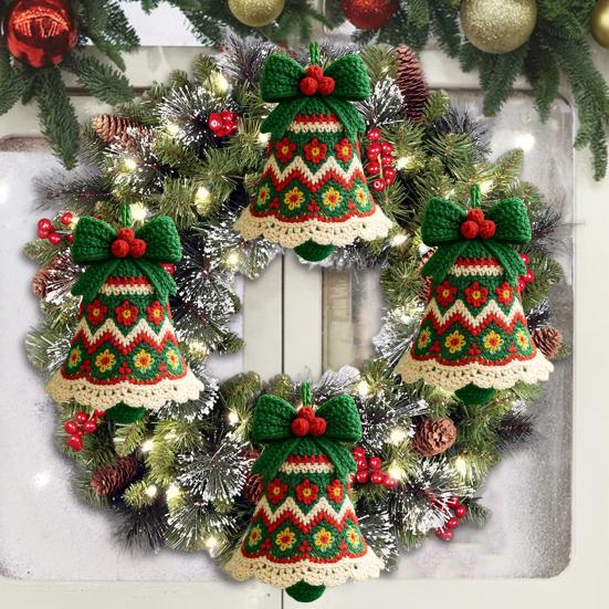 DIY Crochet Christmas Bell Ornament Kit Hand-Knitted Santa Claus Bell Christmas Tree Decoration Holiday Craft Set for Beginners Adults