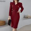 ZANZEA Women Casual Turn Down Collar Long Sleeve Solid Dress