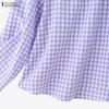 ZANZEA Women Plaid Print Casual Round Neck Long Sleeve Blouse