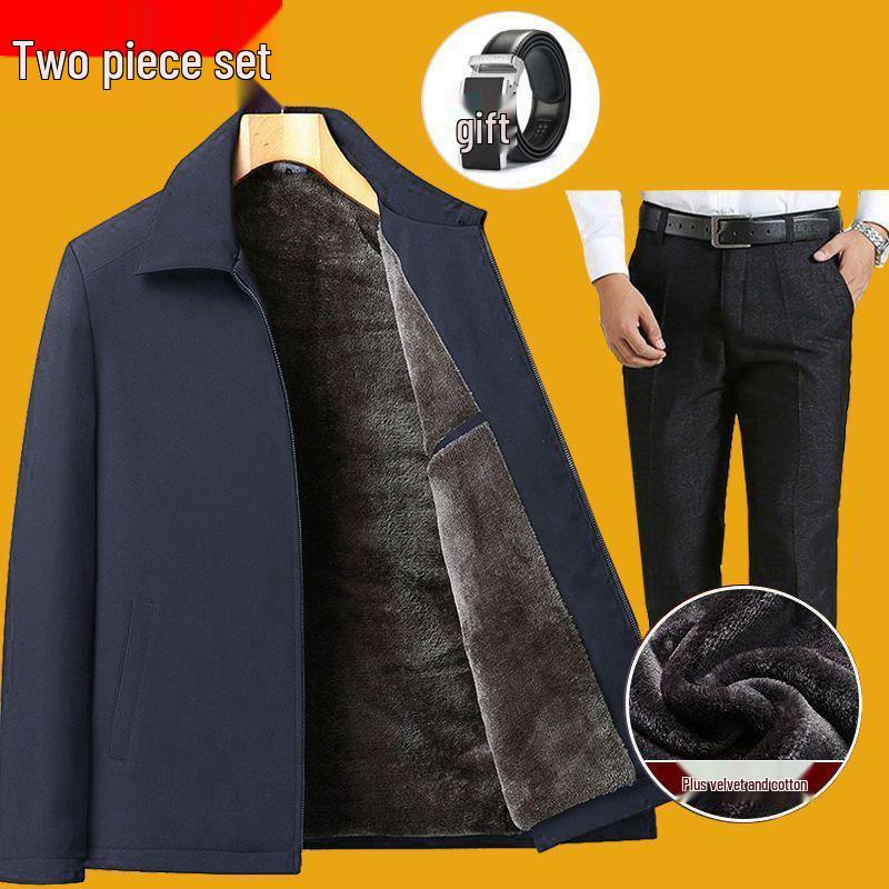 Dad's Autumn/Winter Cotton Jacket for Elderly Men (50-70) with Velvet Lining