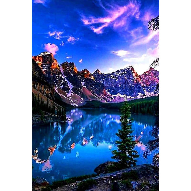 5D DIY Diamantmaling Naturlandskap Husbygning Diamantbroderi Maling Full Rund Diamantmosaikk DIY Hjemmedekor Gave