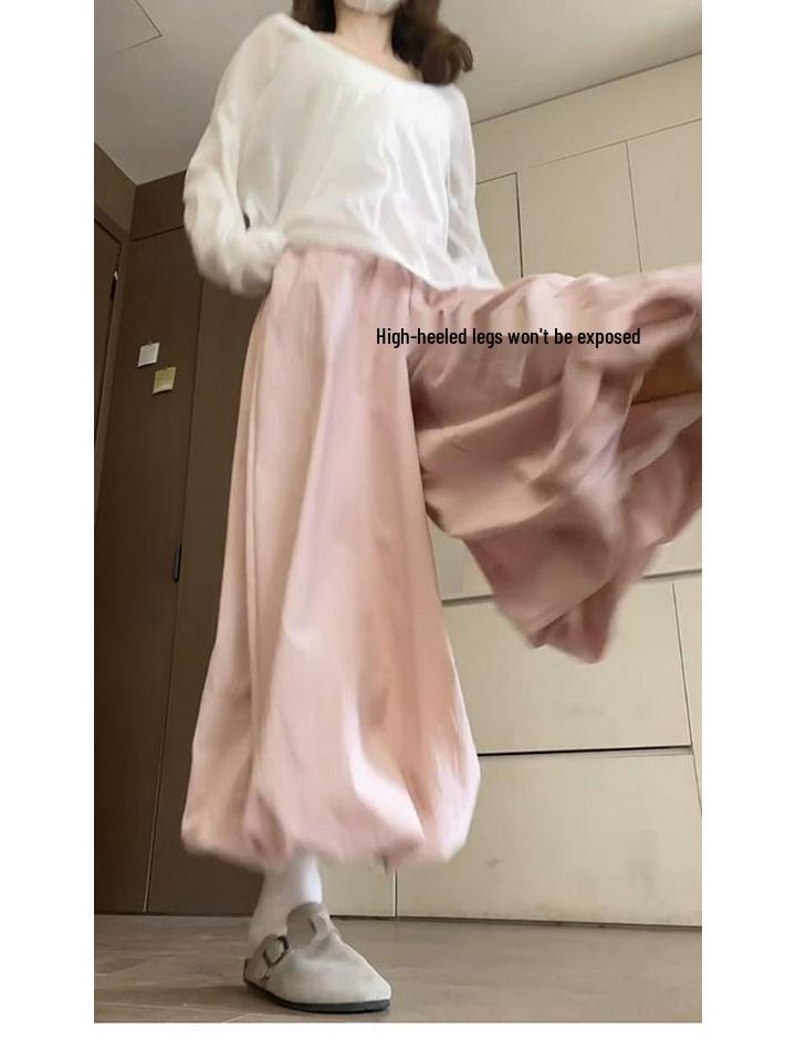 Women's Slimming Wide-Leg Bud Pants - Summer 2026, Yellow, College Style, Loose Straight-Leg, Drapey