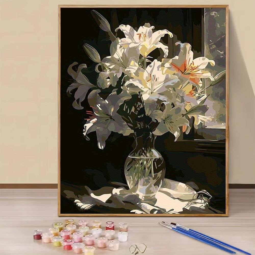 Modern 16x20 Inch Frameless Adult Paint-by-Number Kit Poppy Flower Canvas Painting Set with Brushes and Acrylic Paints