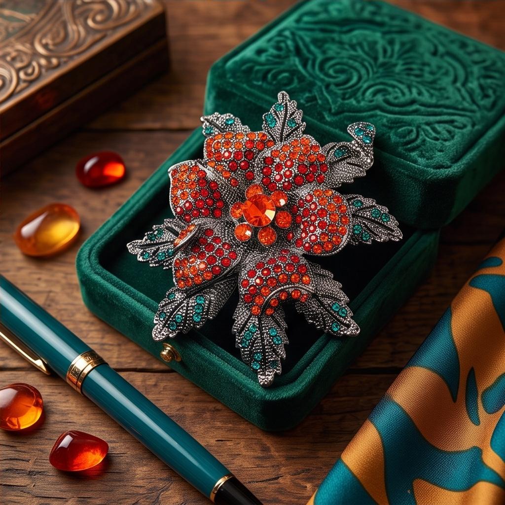 Full Diamond Large Flower Brooch, Alloy Rhinestone Pin, Fashionable Accessory