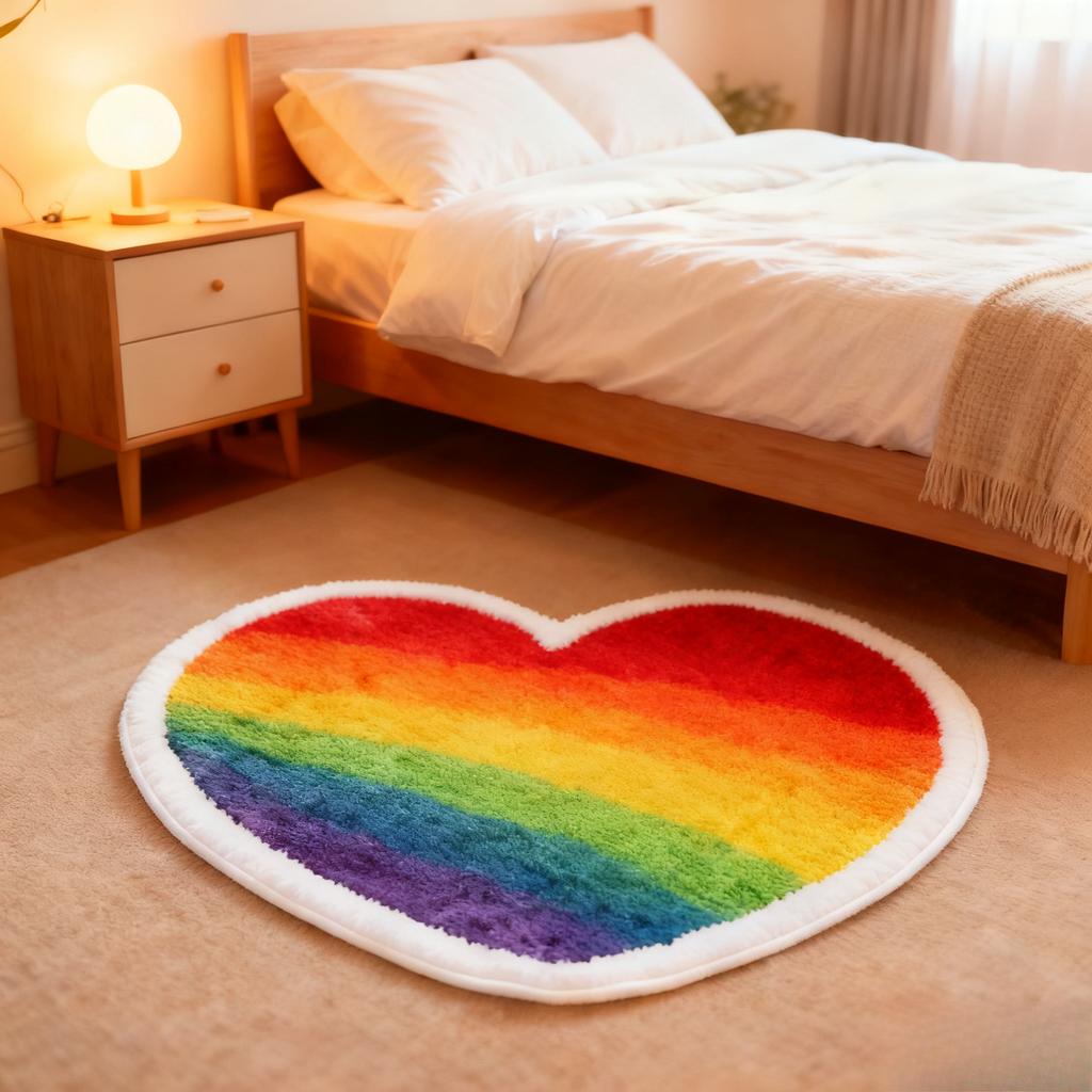 Dopamine Color Bedroom Decor Carpet Heart Shape Carpets for Living Room Thick Plush Bedside Floor Mat Fluffy Soft Cloakroom Rug