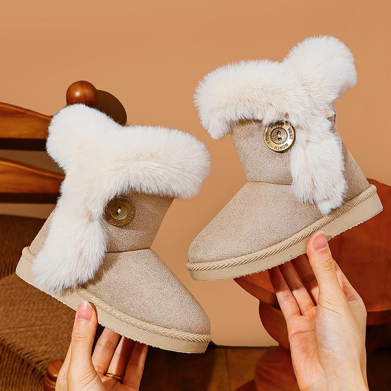 New Children's Snow Boots, Cotton Shoes for Boys and Girls, Soft-soled, Non-slip, Warm, Fleece-lined, Thickened Cotton Boots with Buckle