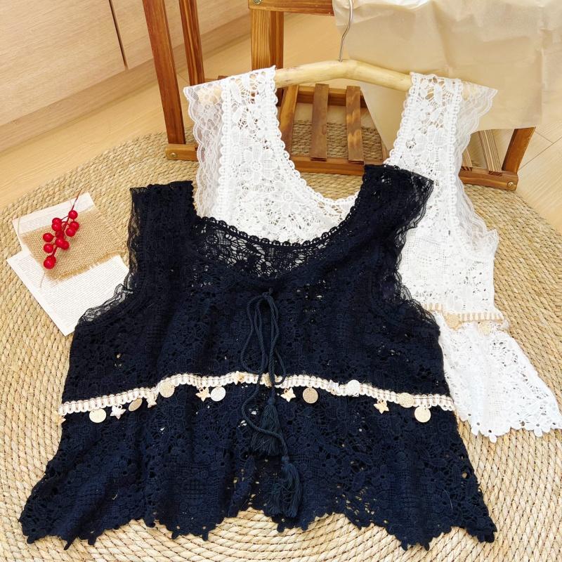 Dimanaf 2025 Nové Krátké Tričko Dámské Bez Rukávů Krajkové Košile Letní Styl Základní Topy Trička Volné Oblečení