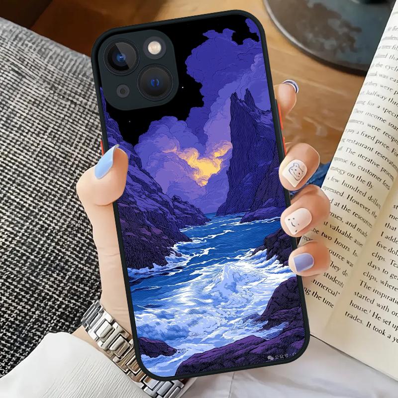 Anime Landscape Scenes Black Phone Case For iPhone 16 15 11 12 14 13 Pro Max Mini X XSMax XR 7 8 Plus SE4 16e Silica Cover Funda