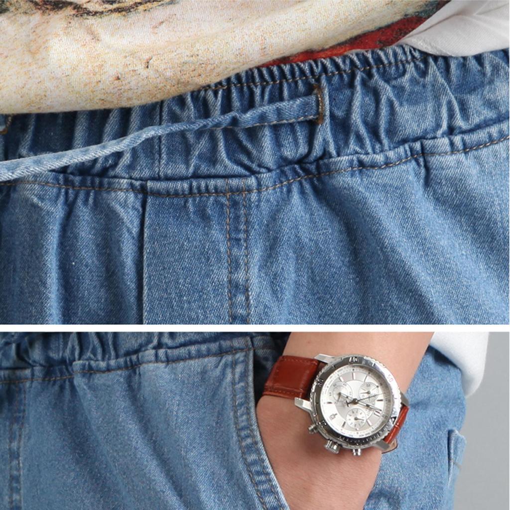 Shorts for Men Jeans Waist Strap Light Blue Korea Fashion