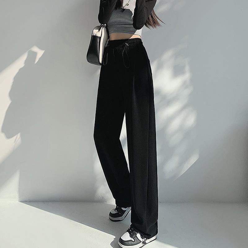 New Drawstring White Gray Sweat Pants For Women In Spring And Autumn Loose Bunched Ins For Small Men Wide Legs Casual Pants For Women