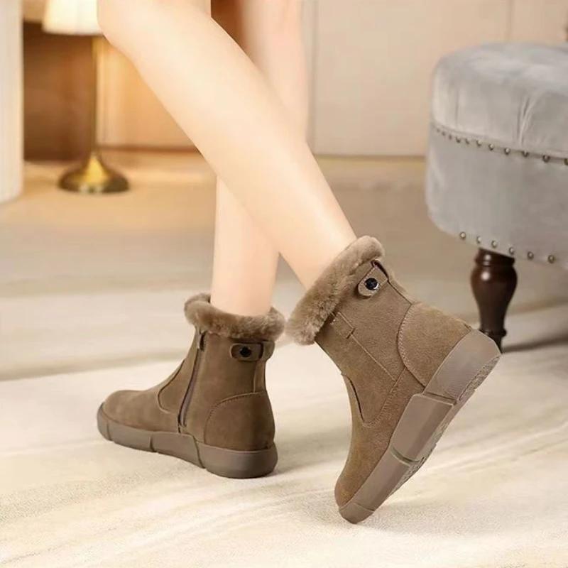 Schuhe für Damen Stiefeletten mit runder Zehenpartie Schwarzes Wildleder Damen Schneestiefel Knöchel Stilvoll und Niedrigpreisig Bequem Winter 2024 Neuheit