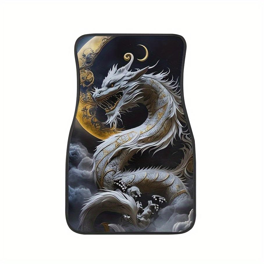 For Most Cars  Non-slip Car Front And Rear Rubber Floor Mats  Sedans 4pcs White Dragon Printed Dirt Resistant Car Floor Mats  SUVs