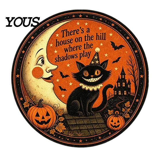 Holiday Party Wall Decoration Retro Halloween Sign, Round Metal Decorative Vintage Festive Home Ornament Rustic Art Decor for Living Room Mounted