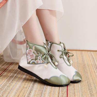 Autumn Embroidered Boots Old Beijing Embroidered Shoes Women's Slope Heel Inner Height Increase High Heel Women's Shoes National Style Cloth Shoes Ha
