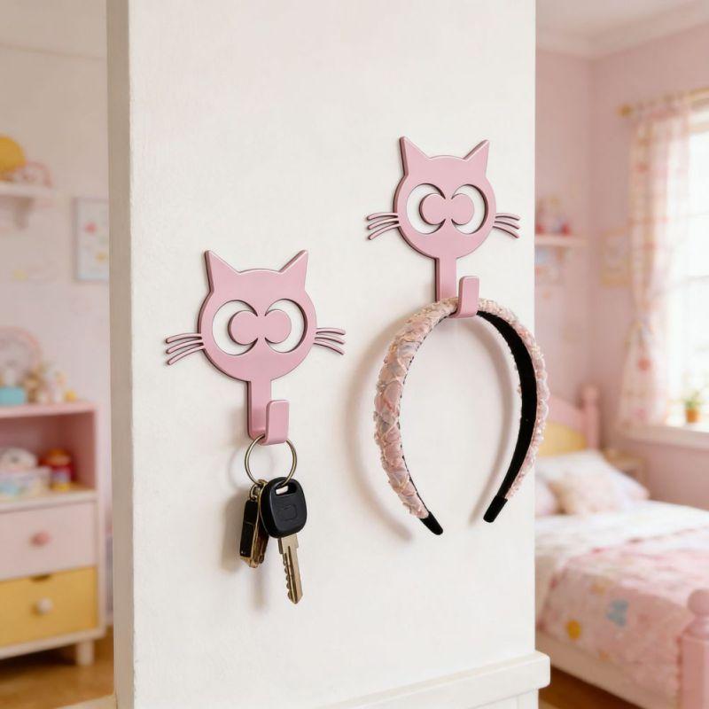 4pcs Cat-shaped Wall Hook Home Storage Hook