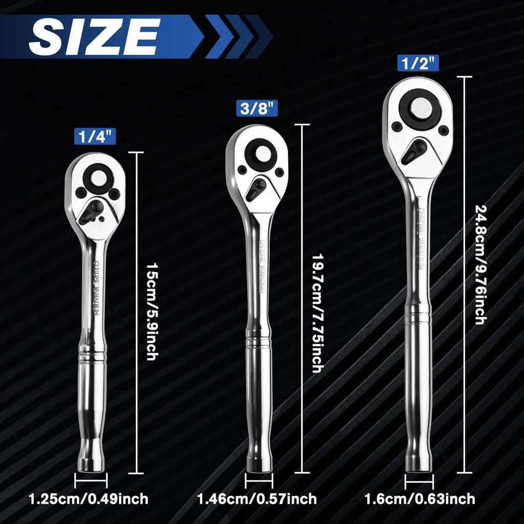 SPEEDWOX Ratchet Handle Set movable for smooth socket attachment and rotation direction switching for tightening and loosening bolts and chrome plated