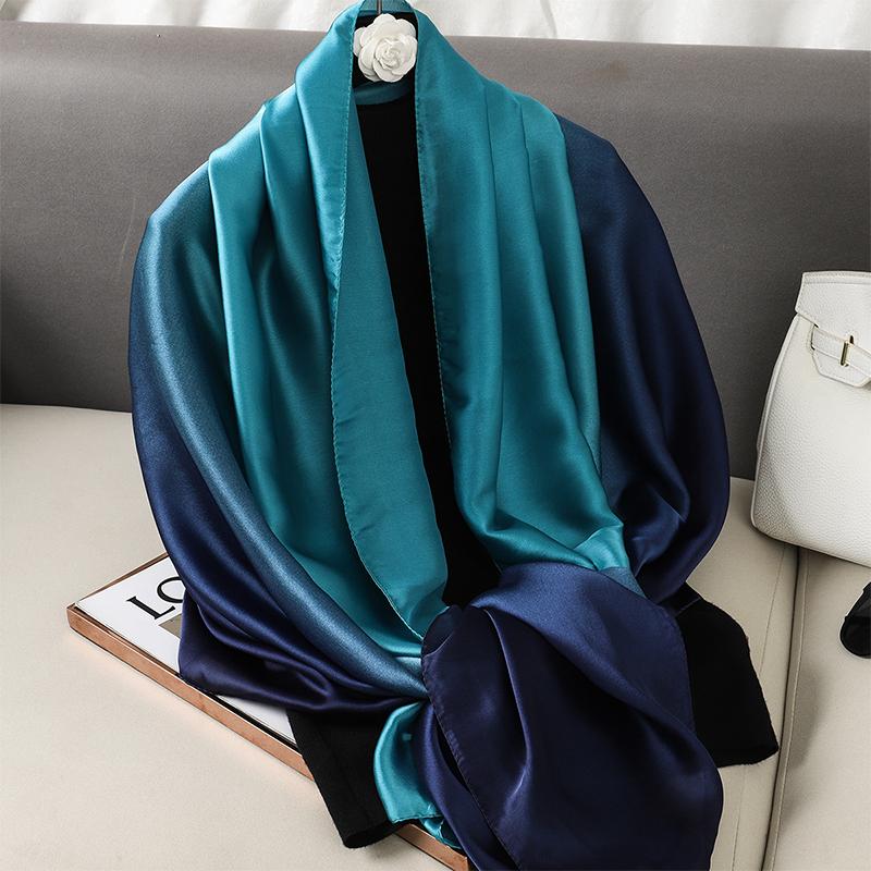 Casual Luxury Fashion Design  Silk Scarf Women Gradient Color Shawl Scarves Smooth Soft Muffler Hair Wraps Hijab