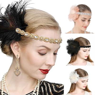 Flapper Headband Masquerade Headpiece Feather Headpiece Woman Carnival Mardi Gras Headpiece Feathers Gatsby Headpiece