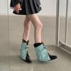 Fashion 2025 New Style Women's Cowboy Boots Pointed Toe Thick Heel Female Short Boots Large Size Bow Trouser Boots for Women