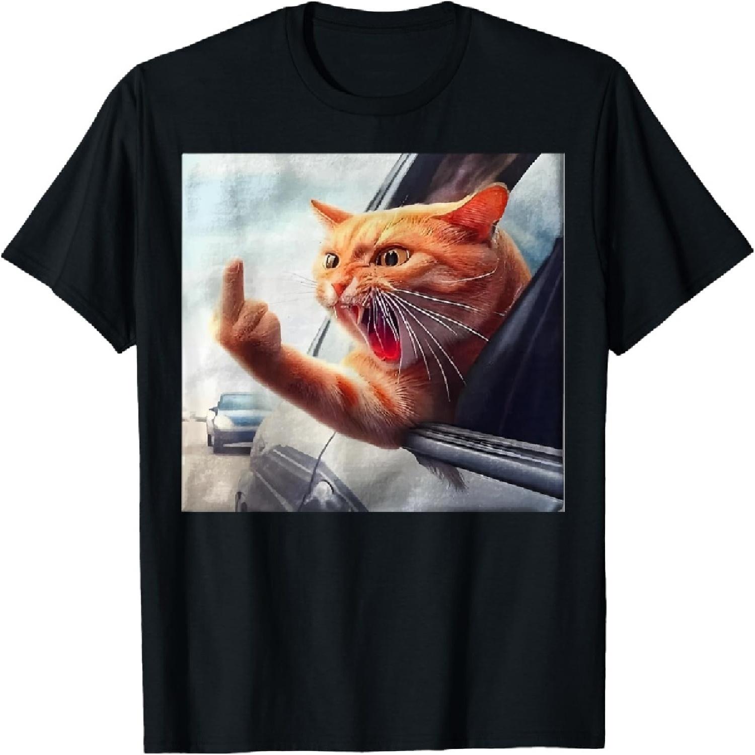 Middle Finger Angry Driving Cat T-Shirt S