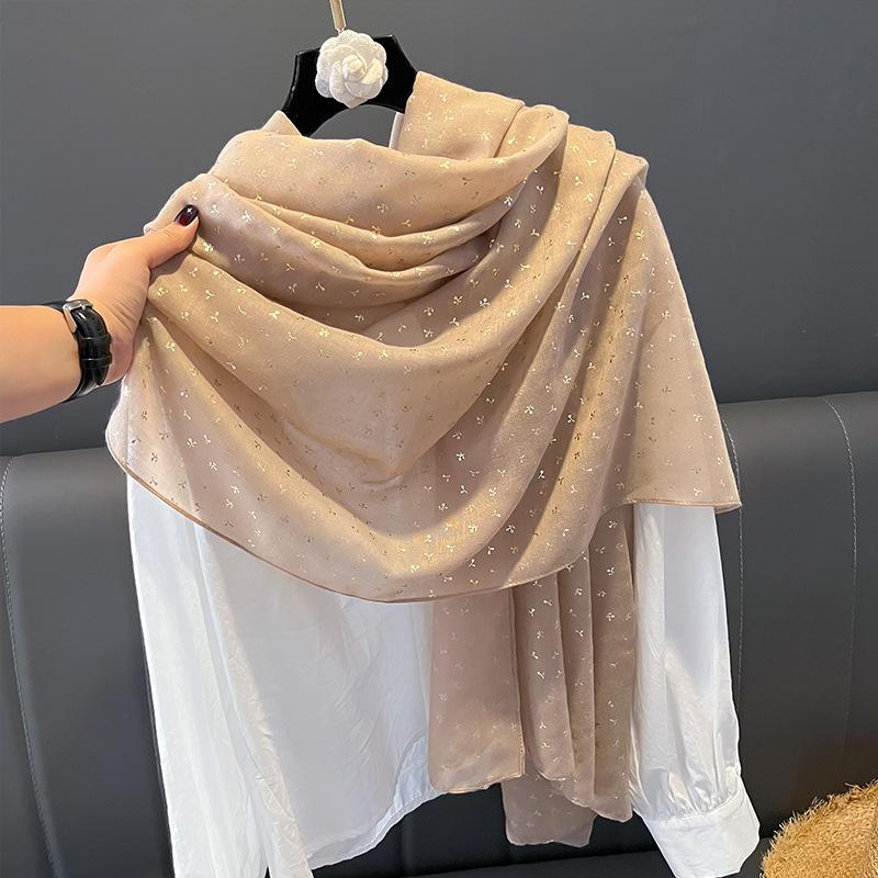 Silk Scarf Women's Summer Korean Version Versatile Thin Gauze Cotton and Linen Scarf Blue Feather Fringed Beach Towel Sun Protection Shawl