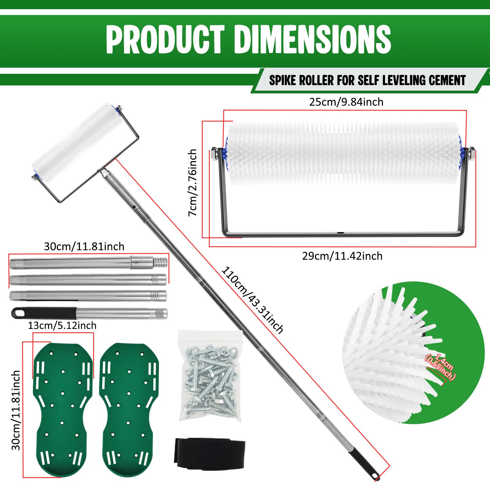 25CM Defoaming Drum Brush with Spike Shoes Long Handle Epoxy Roller Floor Self Compound Roller Floor Wall Construction Tool Set