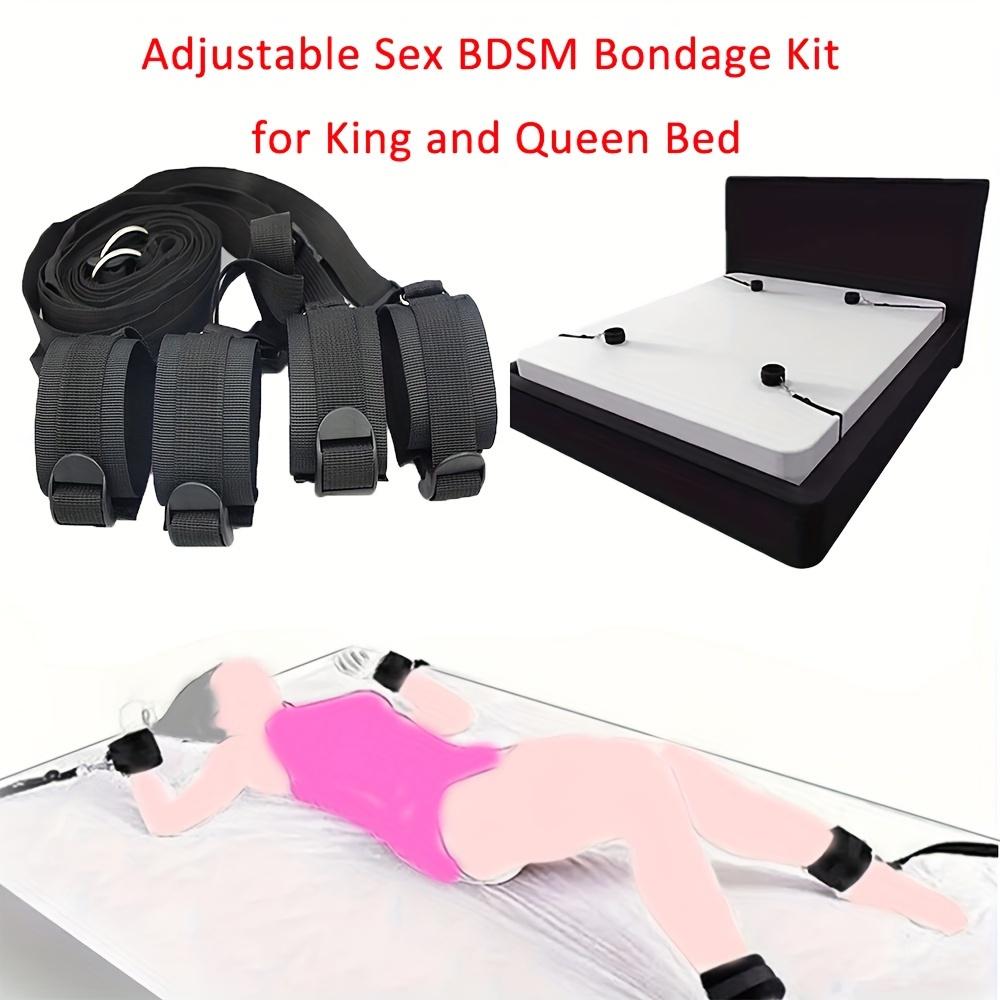 BDSM Bondage Restraint Set: Under Bed Belt, Handcuffs & Wrist/Ankle Cuffs - Adult Couple Sex Toy for Valentine's Day Play