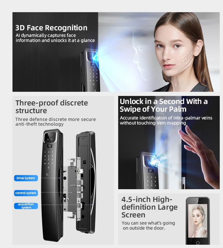RAYKUBE Fechadura inteligente Tuya WiFi totalmente automática, intercomunicador de vídeo, desbloqueio remoto, reconhecimento facial