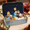 Nativity Set In Tin Box Portable Mini 3D Decorative Holy Ornament Holy Family Christmas Religious Decoration for Desk Shelf