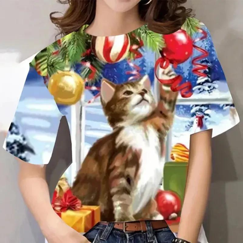 Frauen Weihnachten T Shirt 3D Neue Jahr Oansatz Damen Kurzarm Tees Tops Kawaii Weihnachten T Shirt Overiszed Frauen der Kleidung Y2K