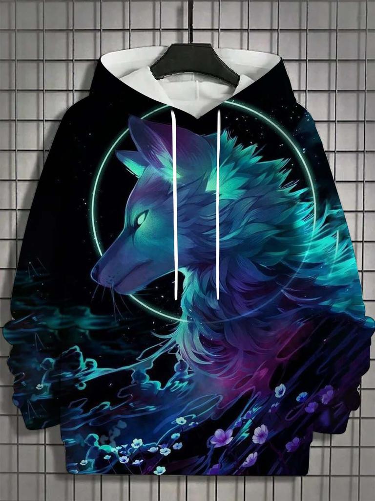 Men's Hoodie 3d Print Animal Tops Wolf Graphics Long Sleeve Hoodie Fashion Casual Autumn Unisex Tops Oversized Hooded Streetwear