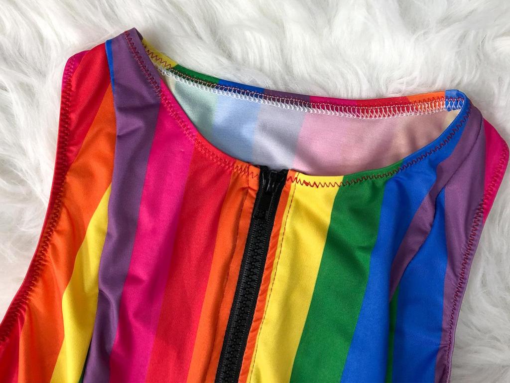 Regenbogenstreifen Reißverschluss Schlitz Zweiteiliges Bikini-Set