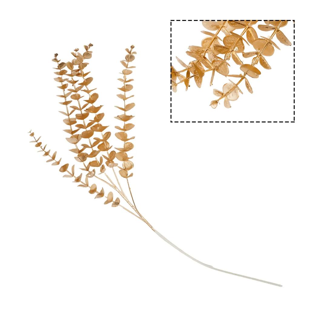 Eucalyptus Leaf Gold Fan Leaf Accessories Plastic Simulated For New Year Wedding Decorations Flower Arrangement