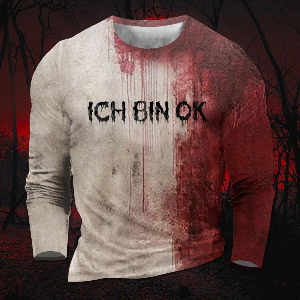 Pánská módní košile s dlouhým rukávem a kulatým výstřihem s halloweenským potiskem