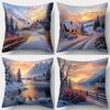 4PCS Christmas Pillow Covers: Beautiful Floral Design with Sun & Snowflakes, Ideal for Holiday Decor, Sofa Lumbar Cushion Covers