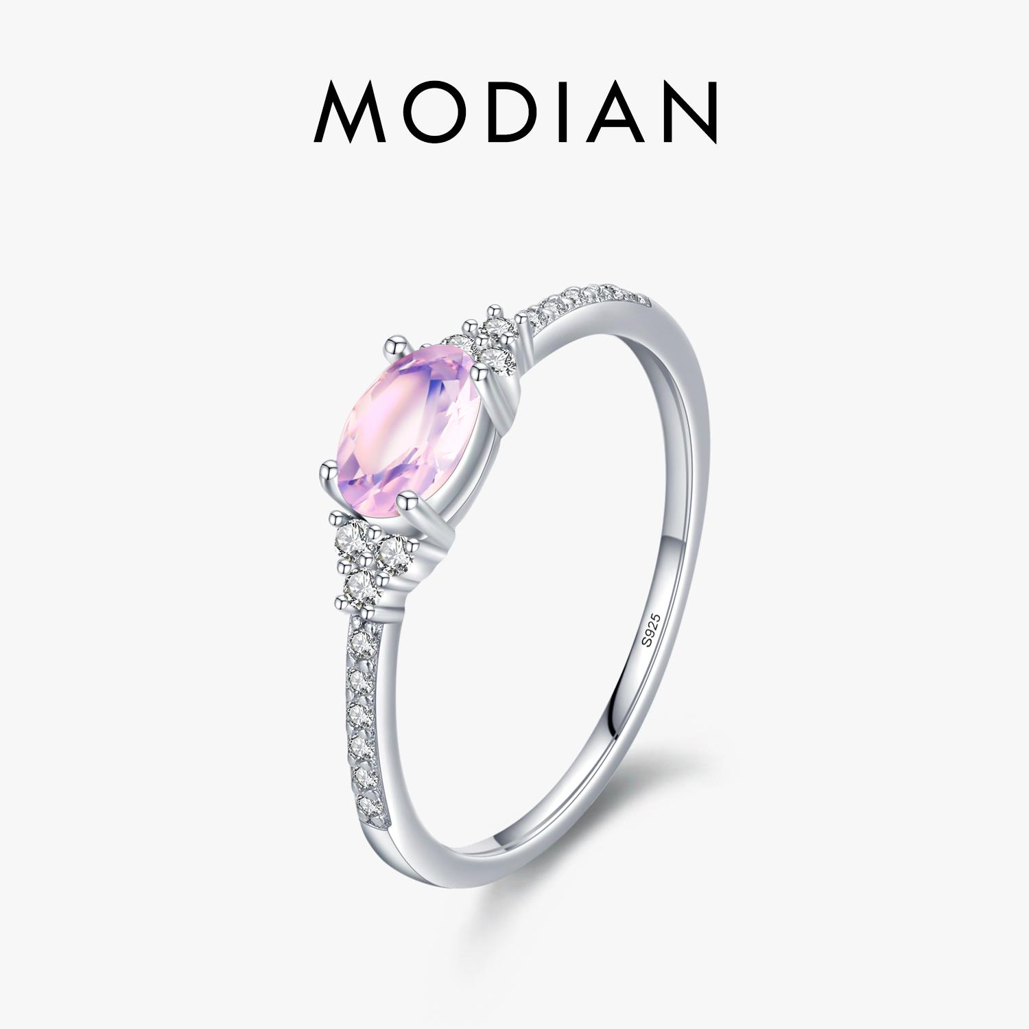 

925 Sterling Silver Pink MoonStone Elegant Stackable Finger Ring Eternity Bands for Women Christmas Gifts Fine Jewelry 5