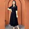 Women's Plus Size Printed Velvet Dress Autumn Loose V-neck A-line Long Casual Dress
