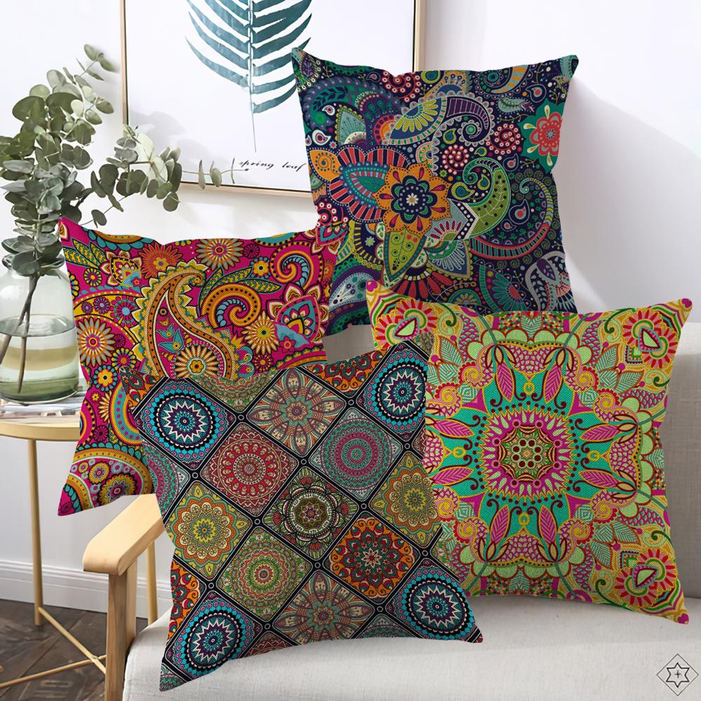 Bohemian Cushion Cover Linen Cushion Case Mexican Elements Throw Pillow Case 45X45Cm Home Decor Square Zipper Pillow Case