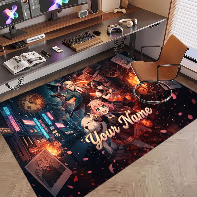 Custom Name Crystal Velvet Rug,Spy × Family Comfortable Anti Slip Floor Mat For Room Decoration