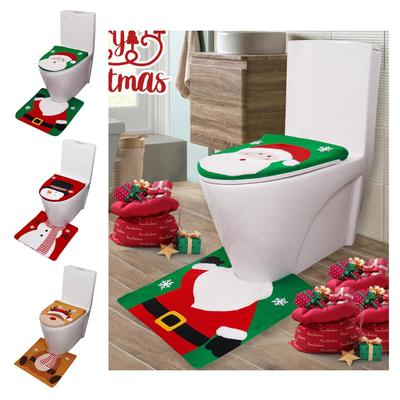 Weihnachts-WC-Sitzbezug-Set: Weihnachtsmann, Schneemann & Rentier 2-teilige Badezimmerdekoration.