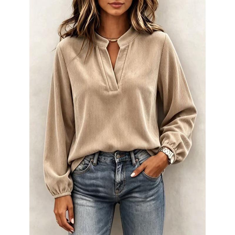 Women S Long Sleeve V Neck Lantern Sleeve Loose Knit Top